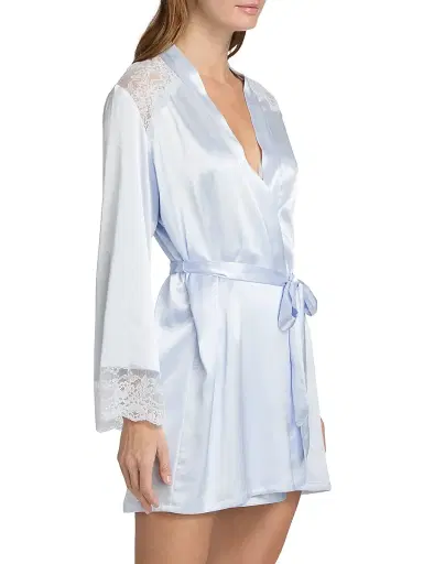 In Bloom Women's Annie Satin Lace-Trim Robe - Pale Blue | Thumbnail 4 In Bloom Women's Annie Satin Lace-Trim Robe - Pale Blue | Thumbnail 4