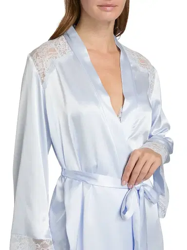 In Bloom Women's Annie Satin Lace-Trim Robe - Pale Blue | Thumbnail 6 In Bloom Women's Annie Satin Lace-Trim Robe - Pale Blue | Thumbnail 6