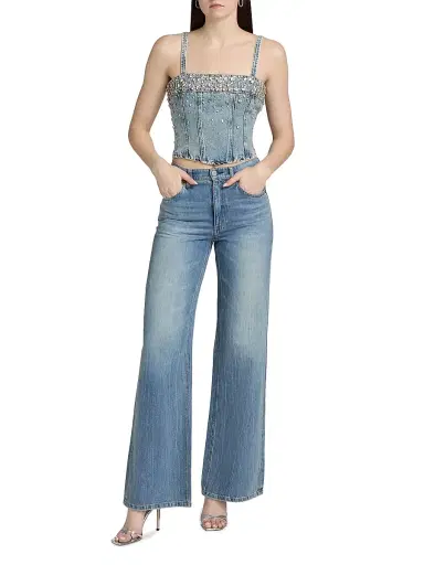 L'Agence Women's Arlin Embellished Denim Corset Top | Thumbnail 2 L'Agence Women's Arlin Embellished Denim Corset Top | Thumbnail 2