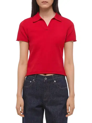 Helmut Lang Women's Cotton Knit Shrunken Polo Sweater | Thumbnail 3 Helmut Lang Women's Cotton Knit Shrunken Polo Sweater | Thumbnail 3