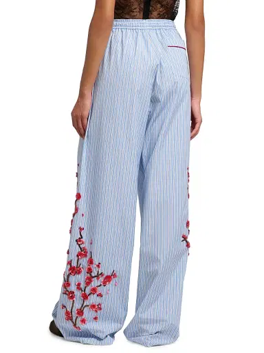Dolce & Gabbana Women's Floral-Embellished Striped Cotton-Silk Drawstring Pants - Ricamati | Thumbnail 5 Dolce & Gabbana Women's Floral-Embellished Striped Cotton-Silk Drawstring Pants - Ricamati | Thumbnail 5