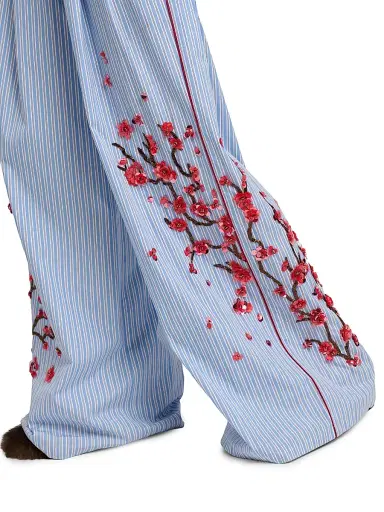 Dolce & Gabbana Women's Floral-Embellished Striped Cotton-Silk Drawstring Pants - Ricamati | Thumbnail 6 Dolce & Gabbana Women's Floral-Embellished Striped Cotton-Silk Drawstring Pants - Ricamati | Thumbnail 6