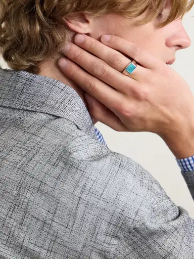 Mikia Rectangle Sterling Silver Turquoise Ring - Men | Thumbnail 2 Mikia Rectangle Sterling Silver Turquoise Ring - Men | Thumbnail 2