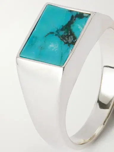 Mikia Rectangle Sterling Silver Turquoise Ring - Men | Thumbnail 4 Mikia Rectangle Sterling Silver Turquoise Ring - Men | Thumbnail 4