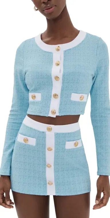L'AGENCE Adaline Colorblock Chic wim Cardigan Powder Blue | Thumbnail 1 L'AGENCE Adaline Colorblock Chic wim Cardigan Powder Blue | Thumbnail 1