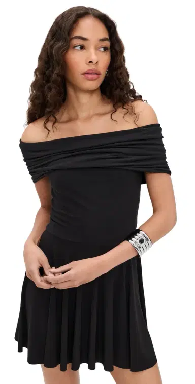 Norma Kamali Flared Pickleball Dress Black | Thumbnail 1 Norma Kamali Flared Pickleball Dress Black | Thumbnail 1