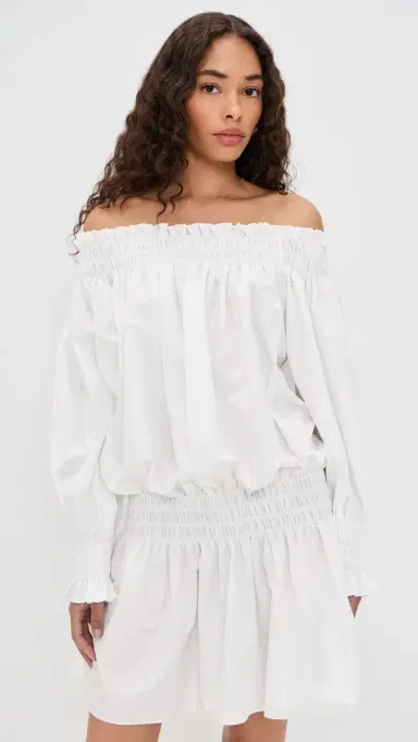 Norma Kamali Long Sleeve Peasant Mini Dress now White | Thumbnail 2 Norma Kamali Long Sleeve Peasant Mini Dress now White | Thumbnail 2