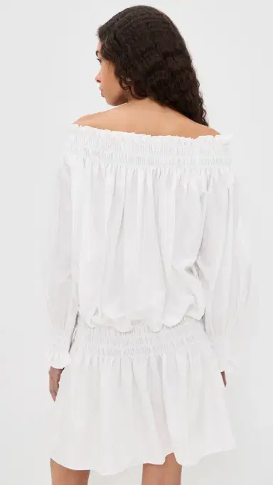 Norma Kamali Long Sleeve Peasant Mini Dress now White | Thumbnail 3 Norma Kamali Long Sleeve Peasant Mini Dress now White | Thumbnail 3