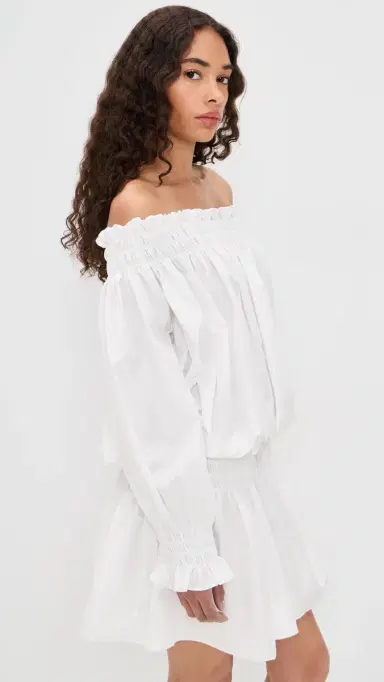 Norma Kamali Long Sleeve Peasant Mini Dress now White | Thumbnail 4 Norma Kamali Long Sleeve Peasant Mini Dress now White | Thumbnail 4