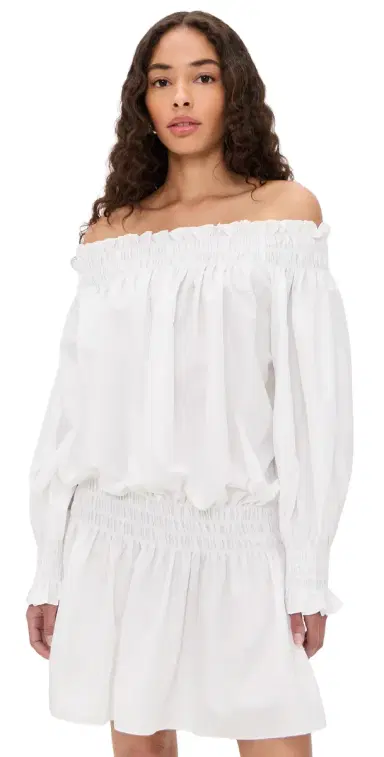 Norma Kamali Long Sleeve Peasant Mini Dress now White | Thumbnail 1 Norma Kamali Long Sleeve Peasant Mini Dress now White | Thumbnail 1
