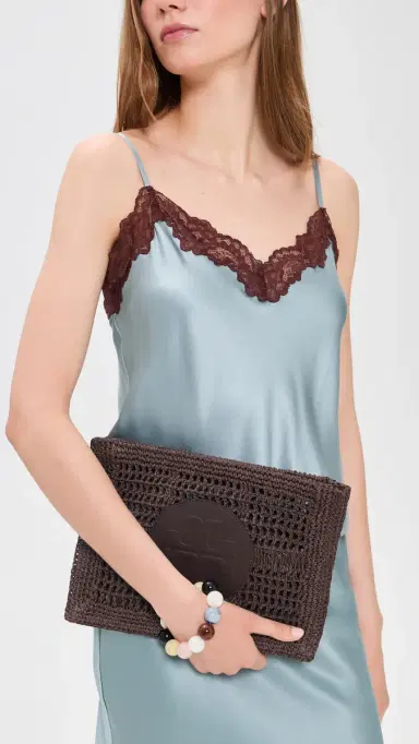 Tory Burch Ella Hand Crochet Pouch Dark Cocoa One Size | Thumbnail 3 Tory Burch Ella Hand Crochet Pouch Dark Cocoa One Size | Thumbnail 3