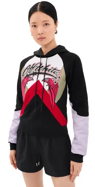 Off-White Double Eagle Colorblock Hoodie Black Barbados Cherry | Thumbnail 1 Off-White Double Eagle Colorblock Hoodie Black Barbados Cherry | Thumbnail 1