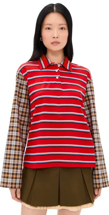 MSGM tripe Long Sleeve Top Red | Thumbnail 1 MSGM tripe Long Sleeve Top Red | Thumbnail 1