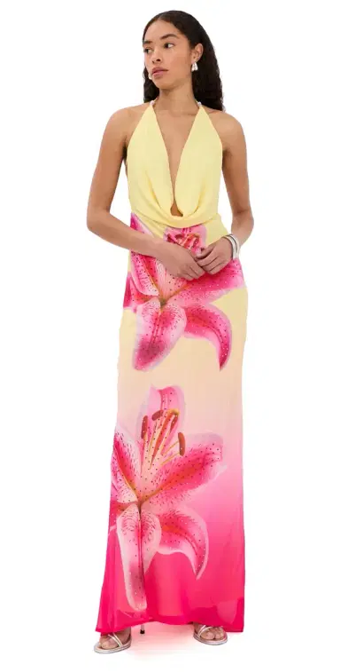 Runaway the Label Juliana Cowl High lit Maxi Dress Pink Lily | Thumbnail 1 Runaway the Label Juliana Cowl High lit Maxi Dress Pink Lily | Thumbnail 1