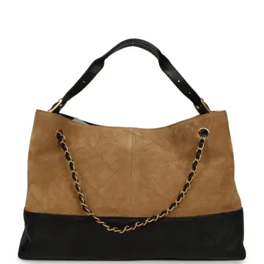 Chanel Chanel Large Coco Base Hobo Bag Brown Suede and Black Shiny Lambskin Brushed Gold Hardware | Thumbnail 4 Chanel Chanel Large Coco Base Hobo Bag Brown Suede and Black Shiny Lambskin Brushed Gold Hardware | Thumbnail 4