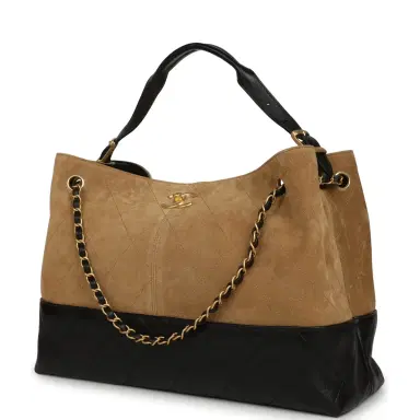 Chanel Chanel Large Coco Base Hobo Bag Brown Suede and Black Shiny Lambskin Brushed Gold Hardware | Thumbnail 5 Chanel Chanel Large Coco Base Hobo Bag Brown Suede and Black Shiny Lambskin Brushed Gold Hardware | Thumbnail 5