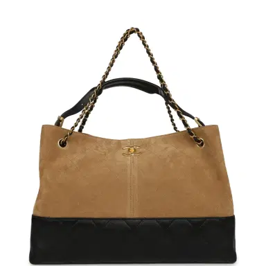 Chanel Chanel Large Coco Base Hobo Bag Brown Suede and Black Shiny Lambskin Brushed Gold Hardware | Thumbnail 7 Chanel Chanel Large Coco Base Hobo Bag Brown Suede and Black Shiny Lambskin Brushed Gold Hardware | Thumbnail 7