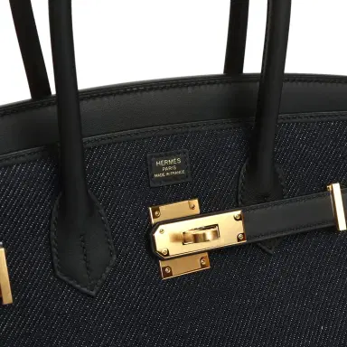 HERMÈS Hermes Shoulder Birkin Light 29 Black Swift and Bleu Indigo Denim Gold Hardware | Thumbnail 7 HERMÈS Hermes Shoulder Birkin Light 29 Black Swift and Bleu Indigo Denim Gold Hardware | Thumbnail 7