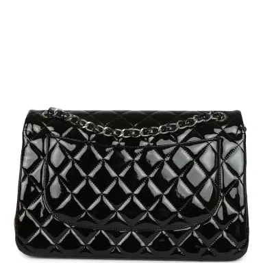 Chanel Pre-owned Chanel Jumbo Classic Double Flap Bag Black Patent Silver Hardware | Thumbnail 4 Chanel Pre-owned Chanel Jumbo Classic Double Flap Bag Black Patent Silver Hardware | Thumbnail 4