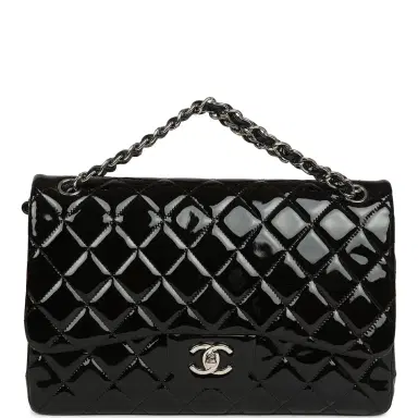 Chanel Pre-owned Chanel Jumbo Classic Double Flap Bag Black Patent Silver Hardware | Thumbnail 7 Chanel Pre-owned Chanel Jumbo Classic Double Flap Bag Black Patent Silver Hardware | Thumbnail 7