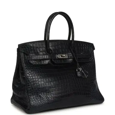 HERMÈS Pre-owned Hermes Birkin 35 Bleu Indigo Matte Porosus Crocodile Palladium Hardware | Thumbnail 2 HERMÈS Pre-owned Hermes Birkin 35 Bleu Indigo Matte Porosus Crocodile Palladium Hardware | Thumbnail 2