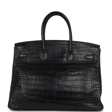 HERMÈS Pre-owned Hermes Birkin 35 Bleu Indigo Matte Porosus Crocodile Palladium Hardware | Thumbnail 4 HERMÈS Pre-owned Hermes Birkin 35 Bleu Indigo Matte Porosus Crocodile Palladium Hardware | Thumbnail 4