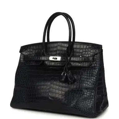 HERMÈS Pre-owned Hermes Birkin 35 Bleu Indigo Matte Porosus Crocodile Palladium Hardware | Thumbnail 5 HERMÈS Pre-owned Hermes Birkin 35 Bleu Indigo Matte Porosus Crocodile Palladium Hardware | Thumbnail 5