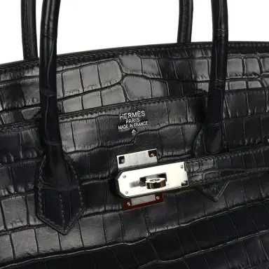 HERMÈS Pre-owned Hermes Birkin 35 Bleu Indigo Matte Porosus Crocodile Palladium Hardware | Thumbnail 7 HERMÈS Pre-owned Hermes Birkin 35 Bleu Indigo Matte Porosus Crocodile Palladium Hardware | Thumbnail 7