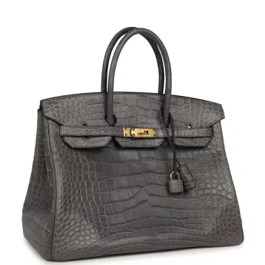 HERMÈS Pre-owned Hermes Birkin 35 Gris Paris Matte Alligator Gold Hardware | Thumbnail 2 HERMÈS Pre-owned Hermes Birkin 35 Gris Paris Matte Alligator Gold Hardware | Thumbnail 2