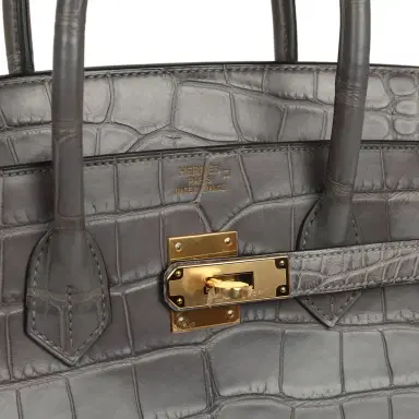 HERMÈS Pre-owned Hermes Birkin 35 Gris Paris Matte Alligator Gold Hardware | Thumbnail 7 HERMÈS Pre-owned Hermes Birkin 35 Gris Paris Matte Alligator Gold Hardware | Thumbnail 7
