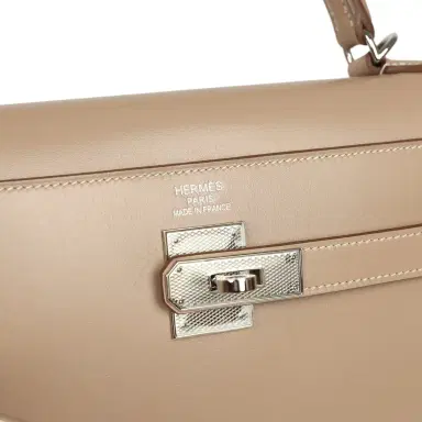 HERMÈS Pre-owned Hermes Kelly Sellier 35 Argile Tadelakt Guilloche Palladium Hardware | Thumbnail 7 HERMÈS Pre-owned Hermes Kelly Sellier 35 Argile Tadelakt Guilloche Palladium Hardware | Thumbnail 7