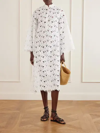 Cristiano Marcheli Eleonora Floral-embroidered Silk-trimmed Broderie Anglaise Kaftan | Thumbnail 2 Cristiano Marcheli Eleonora Floral-embroidered Silk-trimmed Broderie Anglaise Kaftan | Thumbnail 2