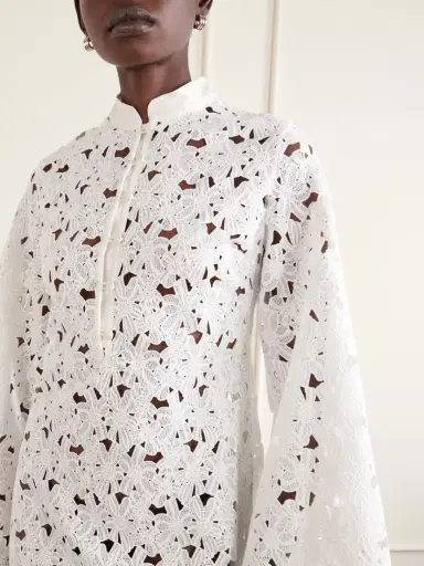 Cristiano Marcheli Eleonora Floral-embroidered Silk-trimmed Broderie Anglaise Kaftan | Thumbnail 4 Cristiano Marcheli Eleonora Floral-embroidered Silk-trimmed Broderie Anglaise Kaftan | Thumbnail 4