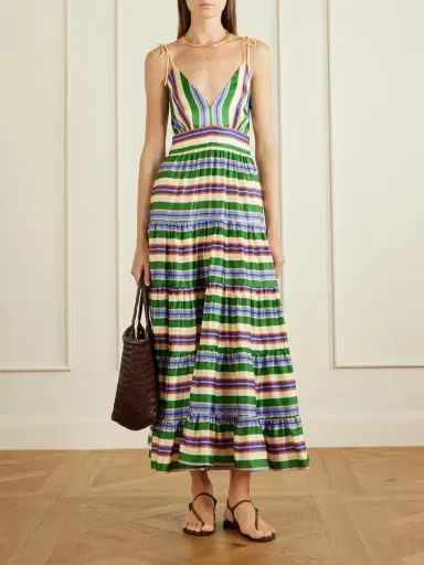 Cristiano Marcheli Allegra Tiered Striped Silk-blend Maxi Dress | Thumbnail 2 Cristiano Marcheli Allegra Tiered Striped Silk-blend Maxi Dress | Thumbnail 2