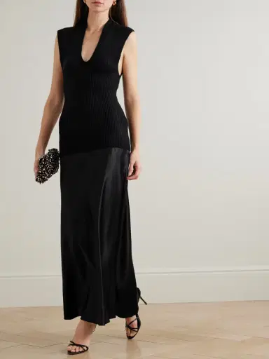 Christopher Esber Ribbed Cashmere And Silk-satin Maxi Dress | Thumbnail 2 Christopher Esber Ribbed Cashmere And Silk-satin Maxi Dress | Thumbnail 2