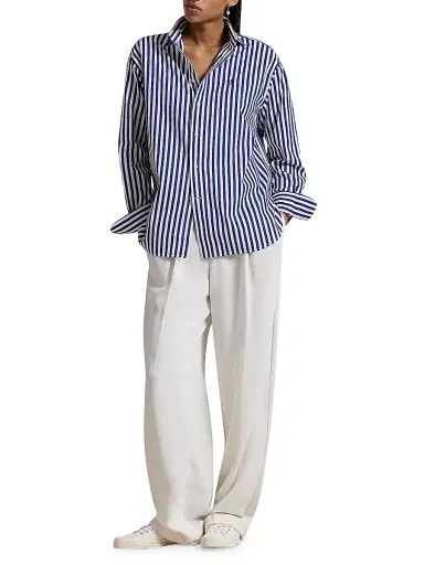 Polo Ralph Lauren Women's Striped Oversized Cotton Shirt - Blue White | Thumbnail 2 Polo Ralph Lauren Women's Striped Oversized Cotton Shirt - Blue White | Thumbnail 2