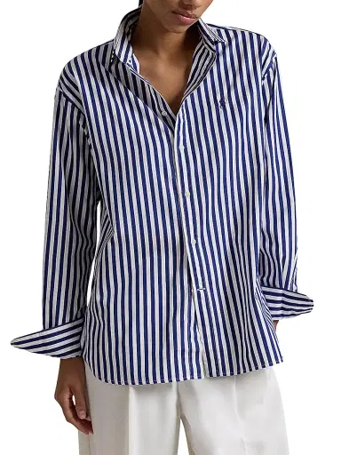 Polo Ralph Lauren Women's Striped Oversized Cotton Shirt - Blue White | Thumbnail 3 Polo Ralph Lauren Women's Striped Oversized Cotton Shirt - Blue White | Thumbnail 3