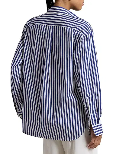 Polo Ralph Lauren Women's Striped Oversized Cotton Shirt - Blue White | Thumbnail 4 Polo Ralph Lauren Women's Striped Oversized Cotton Shirt - Blue White | Thumbnail 4