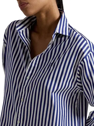 Polo Ralph Lauren Women's Striped Oversized Cotton Shirt - Blue White | Thumbnail 5 Polo Ralph Lauren Women's Striped Oversized Cotton Shirt - Blue White | Thumbnail 5