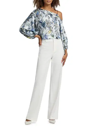 L'Agence Women's Asami Printed Chain One-Shoulder Blouse - Grey Watercolor Butterfly - Size Large | Thumbnail 2 L'Agence Women's Asami Printed Chain One-Shoulder Blouse - Grey Watercolor Butterfly - Size Large | Thumbnail 2