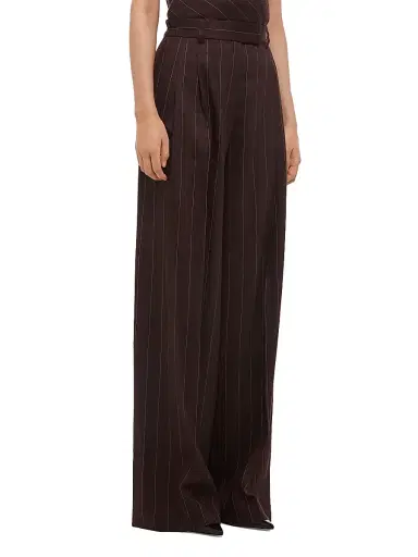 Helmut Lang Women's Pinstripe Linen-Blend Wide-Leg Pants - Brown Multi - Size 8 | Thumbnail 4 Helmut Lang Women's Pinstripe Linen-Blend Wide-Leg Pants - Brown Multi - Size 8 | Thumbnail 4
