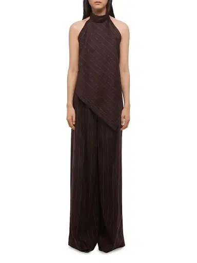 Helmut Lang Women's Pinstripe Asymmetric Linen-Blend Halter Scarf Top - Brown Multi - Size Large | Thumbnail 2 Helmut Lang Women's Pinstripe Asymmetric Linen-Blend Halter Scarf Top - Brown Multi - Size Large | Thumbnail 2