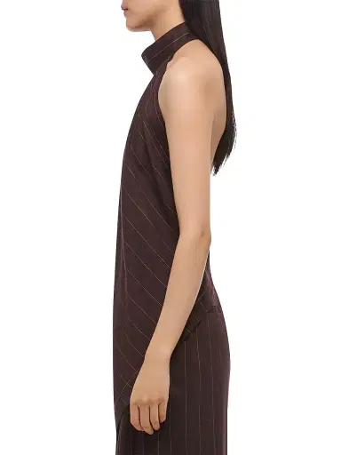 Helmut Lang Women's Pinstripe Asymmetric Linen-Blend Halter Scarf Top - Brown Multi - Size Large | Thumbnail 4 Helmut Lang Women's Pinstripe Asymmetric Linen-Blend Halter Scarf Top - Brown Multi - Size Large | Thumbnail 4