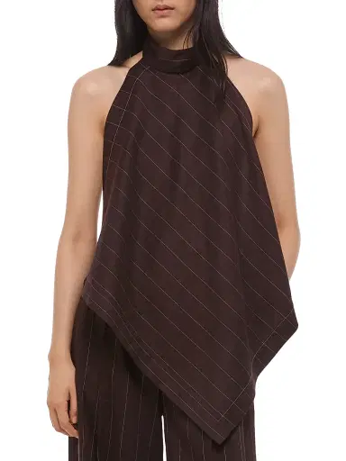 Helmut Lang Women's Pinstripe Asymmetric Linen-Blend Halter Scarf Top - Brown Multi - Size Large | Thumbnail 6 Helmut Lang Women's Pinstripe Asymmetric Linen-Blend Halter Scarf Top - Brown Multi - Size Large | Thumbnail 6