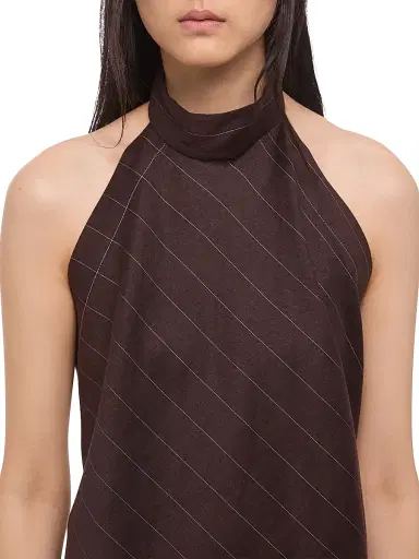 Helmut Lang Women's Pinstripe Asymmetric Linen-Blend Halter Scarf Top - Brown Multi - Size Large | Thumbnail 7 Helmut Lang Women's Pinstripe Asymmetric Linen-Blend Halter Scarf Top - Brown Multi - Size Large | Thumbnail 7