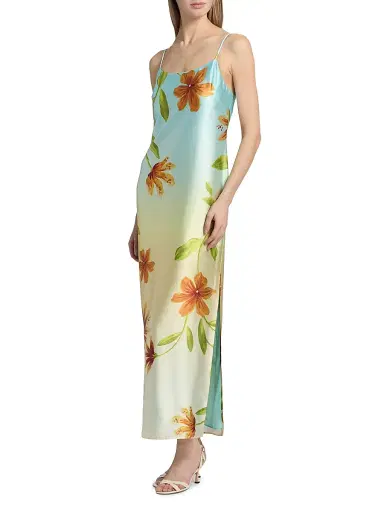 Milly Women's Lily Floral Satin Maxi Slipdress - Yellow Multi | Thumbnail 2 Milly Women's Lily Floral Satin Maxi Slipdress - Yellow Multi | Thumbnail 2