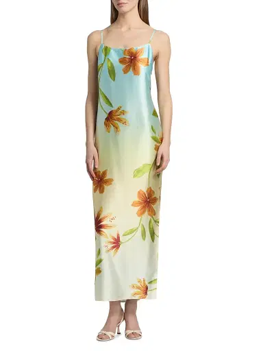 Milly Women's Lily Floral Satin Maxi Slipdress - Yellow Multi | Thumbnail 3 Milly Women's Lily Floral Satin Maxi Slipdress - Yellow Multi | Thumbnail 3