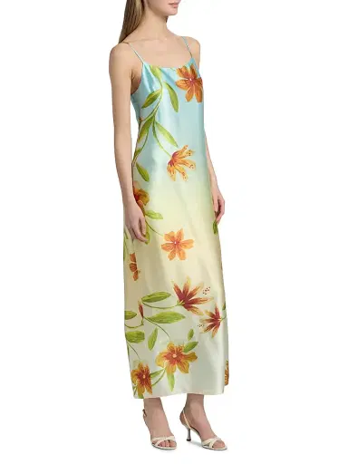 Milly Women's Lily Floral Satin Maxi Slipdress - Yellow Multi | Thumbnail 4 Milly Women's Lily Floral Satin Maxi Slipdress - Yellow Multi | Thumbnail 4