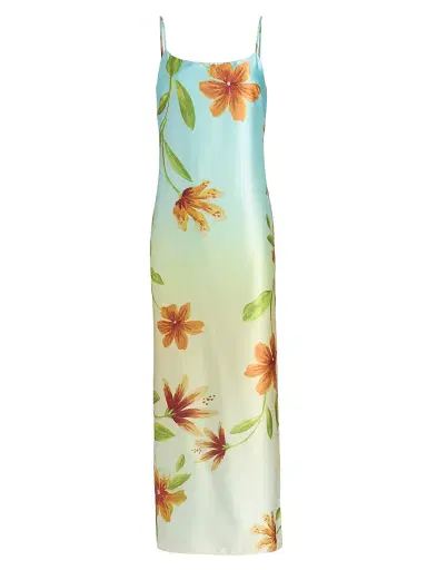Milly Women's Lily Floral Satin Maxi Slipdress - Yellow Multi | Thumbnail 1 Milly Women's Lily Floral Satin Maxi Slipdress - Yellow Multi | Thumbnail 1