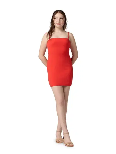 Un Deux Trois Girl's Stretch Crepe Fitted Dress - Tangerine | Thumbnail 2 Un Deux Trois Girl's Stretch Crepe Fitted Dress - Tangerine | Thumbnail 2